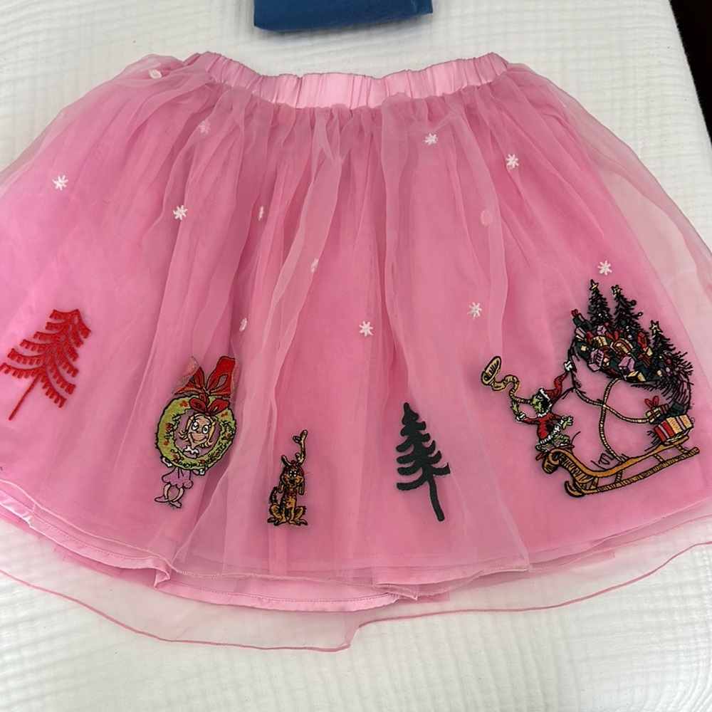 Hanna Andersson Grinch Pink Holiday Embroidered Skirt